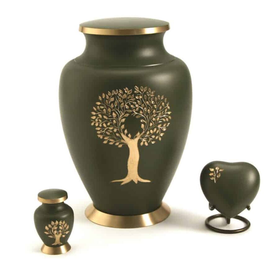 5240 Aria Tree of Life Ensemble Funeral Urns with heart stand